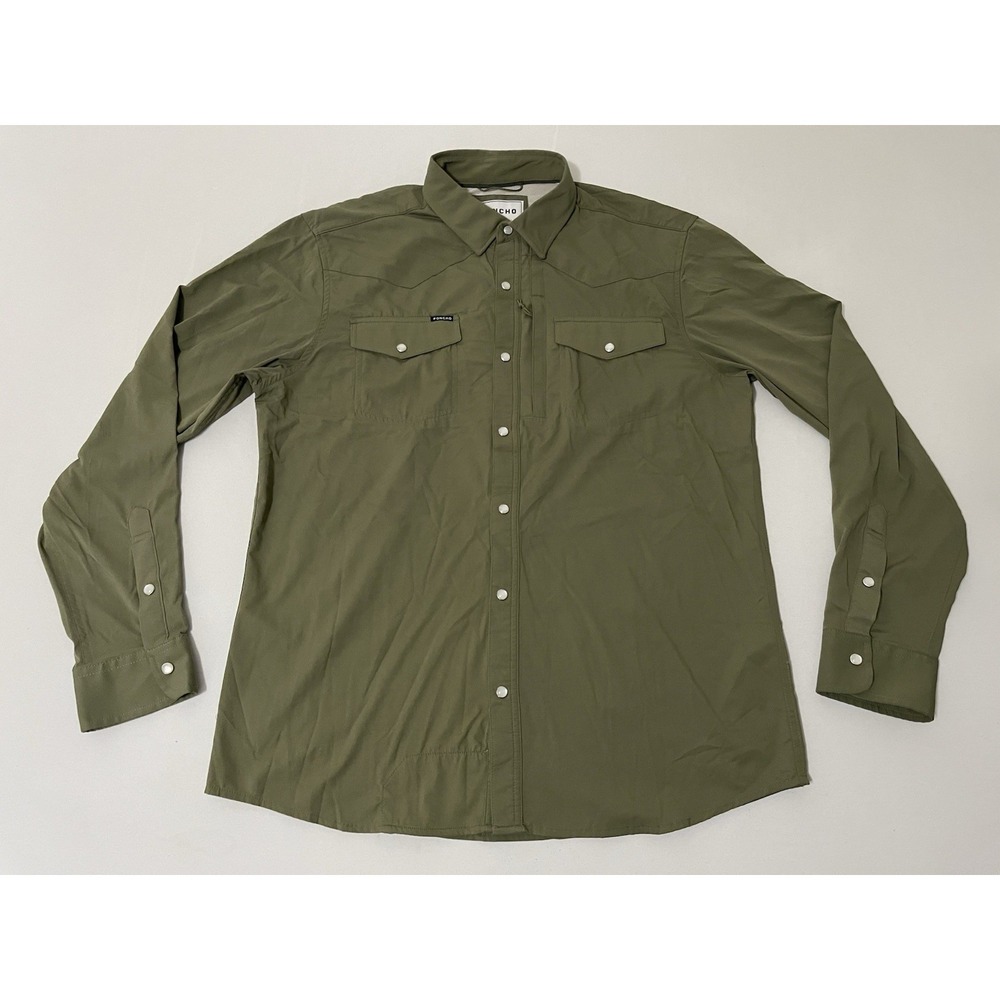 Poncho Outdoors The Brazos Western Pearl Snap Green Long Sleeve Large Slim Fit!